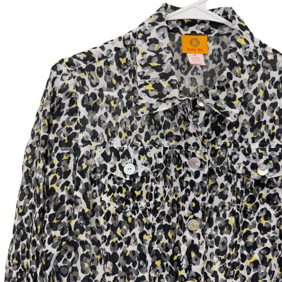Ruby Rd. Womens Leopard Print Button-Up Shirt With 3/4 Sleeves Size 12 - Picture 9 of 11